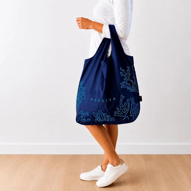 Alt view image 2 of 7 - in a Carry Pouch, Large Foldable Reusable Grocery Shopping Tote Bags | Holds 55lbs, Washable, 5 Bag Colors Make Sorting Easy, Reinforced Handles, Loved for Travel, Fold into Tiny Pouch, Recycled