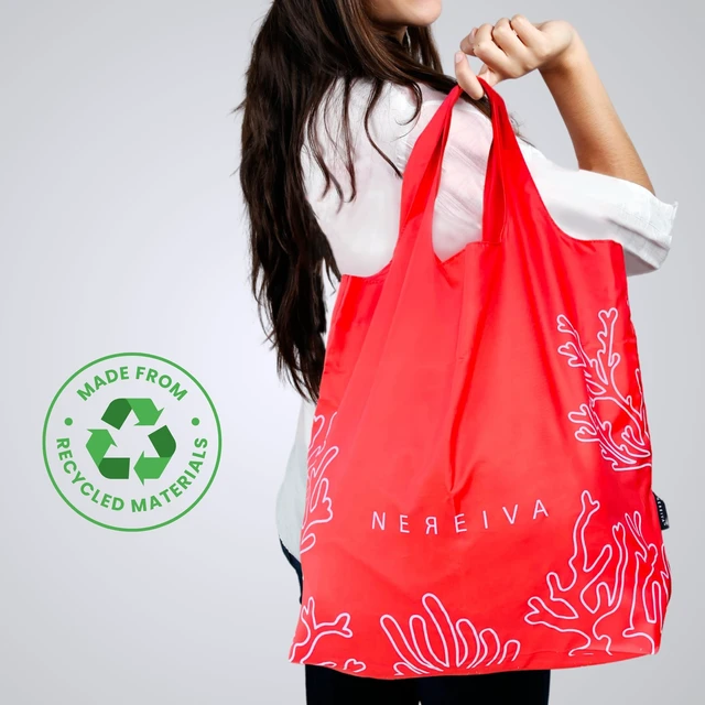Alt view image 5 of 7 - in a Carry Pouch, Large Foldable Reusable Grocery Shopping Tote Bags | Holds 55lbs, Washable, 5 Bag Colors Make Sorting Easy, Reinforced Handles, Loved for Travel, Fold into Tiny Pouch, Recycled