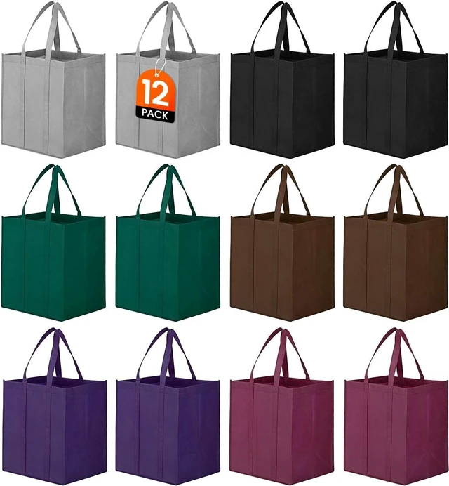 Main image of Grocery Shopping Bags Large Foldable Tote Bags Bulk | Eco Produce Bags with Long Handle for Shopping Groceries Clothes (6 Assorted Colors)