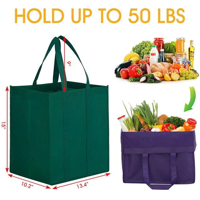 Alt view image 3 of 7 - Grocery Shopping Bags Large Foldable Tote Bags Bulk | Eco Produce Bags with Long Handle for Shopping Groceries Clothes (6 Assorted Colors)