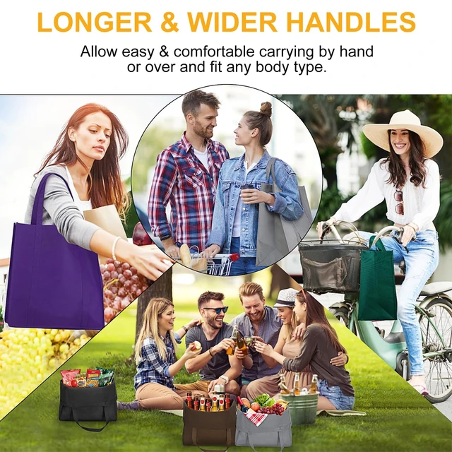 Alt view image 6 of 7 - Grocery Shopping Bags Large Foldable Tote Bags Bulk | Eco Produce Bags with Long Handle for Shopping Groceries Clothes (6 Assorted Colors)