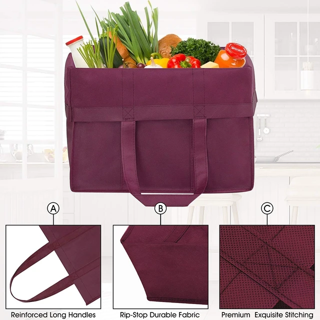 Alt view image 5 of 7 - Grocery Shopping Bags Large Foldable Tote Bags Bulk | Eco Produce Bags with Long Handle for Shopping Groceries Clothes (6 Assorted Colors)