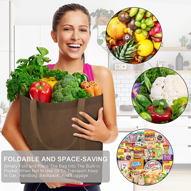 Alt view image 7 of 7 - Grocery Shopping Bags Large Foldable Tote Bags Bulk | Eco Produce Bags with Long Handle for Shopping Groceries Clothes (6 Assorted Colors)