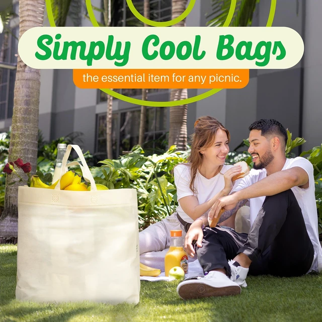 Alt view image 5 of 6 - 50 Pack Reusable Grocery Bags, Large Tote Bags Bulk, Cream | 14.5"x14"x6.6" Heavy Duty Non-woven Custom Shopping Bags with Handles, Foldable, Washable for Groceries and Commercial use