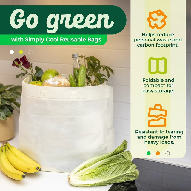 Alt view image 6 of 6 - 50 Pack Reusable Grocery Bags, Large Tote Bags Bulk, Cream | 14.5"x14"x6.6" Heavy Duty Non-woven Custom Shopping Bags with Handles, Foldable, Washable for Groceries and Commercial use