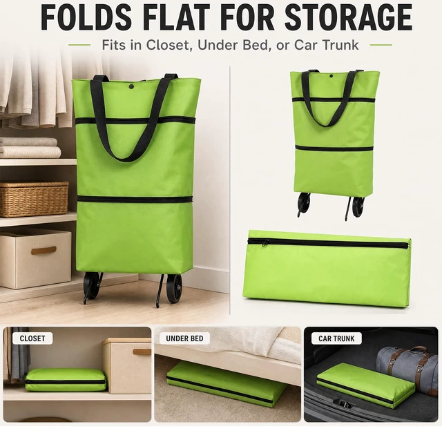 Alt view image 7 of 7 - Shopping Bag with Wheels, 2-in-1 Foldable Shopping Cart, Waterproof Rolling Grocery