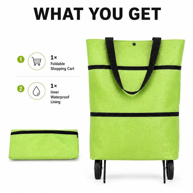 Alt view image 4 of 7 - Shopping Bag with Wheels, 2-in-1 Foldable Shopping Cart, Waterproof Rolling Grocery