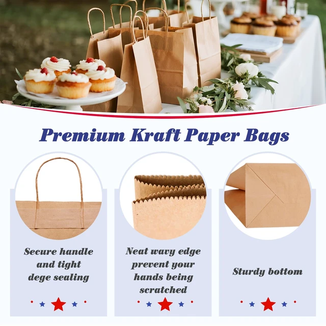Alt view image 4 of 7 - 100 Pack Paper Gift Bags 5.25x3.75x8 Inch Small Brown Paper Bags with Handles Bulk, Brown Kraft Bag for Small Business, Sturdy Grocery Retail Shopping Birthday Party Favor Craft Bag Made in USA