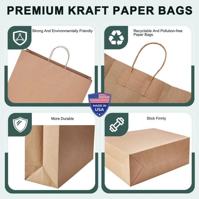 Alt view image 4 of 7 - Large Brown Paper Bags with Handles 16x6x12 Inch 100 Pack | Heavy Duty Craft Shopping Bags Bulk,Kraft Gift Bags Recycled for Merchandise,Takeout, Retail, Party Favors & Grocery,Business