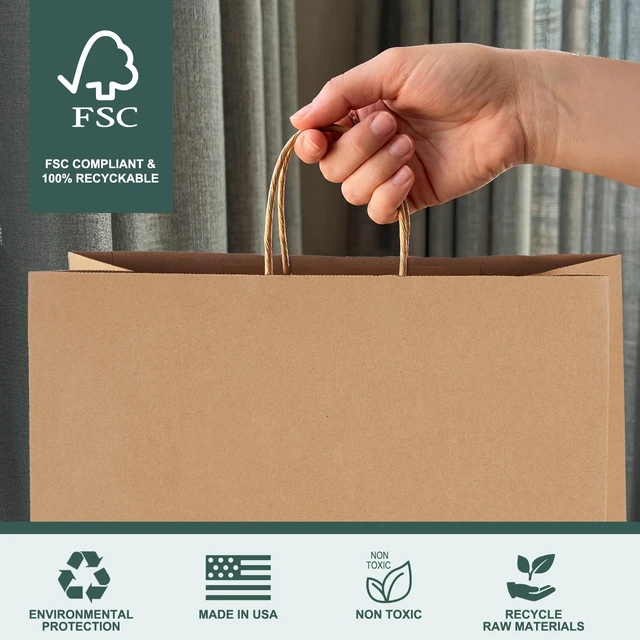 Alt view image 3 of 7 - Large Brown Paper Bags with Handles 16x6x12 Inch 100 Pack | Heavy Duty Craft Shopping Bags Bulk,Kraft Gift Bags Recycled for Merchandise,Takeout, Retail, Party Favors & Grocery,Business