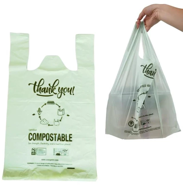 Main image of Home Compostable Shopping Bags, 200ct, 12"x 6" x 20" (Extra Thick), Hold 20 lbs, Thank You/Grocery/Take Out/T Shirt/To-Go Bags for Retail, Grocery Store