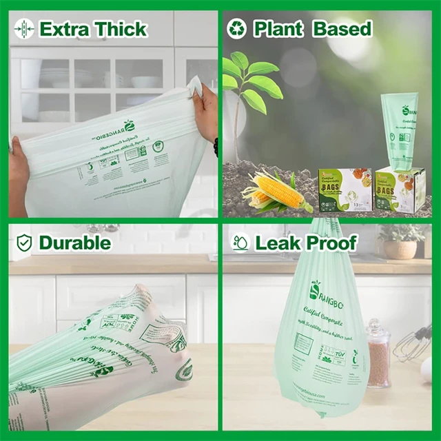 Alt view image 2 of 7 - Home Compostable Shopping Bags, 200ct, 12"x 6" x 20" (Extra Thick), Hold 20 lbs, Thank You/Grocery/Take Out/T Shirt/To-Go Bags for Retail, Grocery Store