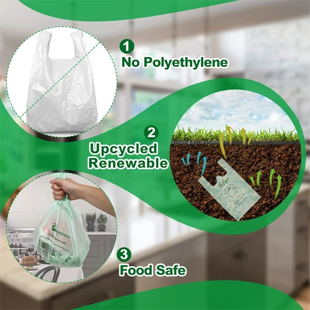 Alt view image 4 of 7 - Home Compostable Shopping Bags, 200ct, 12"x 6" x 20" (Extra Thick), Hold 20 lbs, Thank You/Grocery/Take Out/T Shirt/To-Go Bags for Retail, Grocery Store