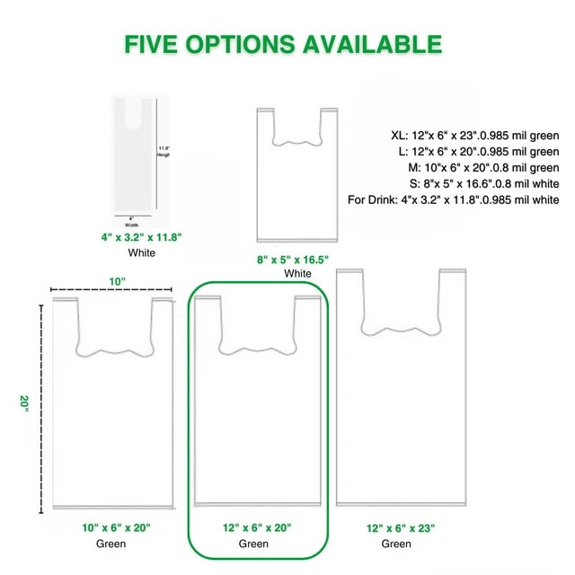 Alt view image 5 of 7 - Home Compostable Shopping Bags, 200ct, 12"x 6" x 20" (Extra Thick), Hold 20 lbs, Thank You/Grocery/Take Out/T Shirt/To-Go Bags for Retail, Grocery Store