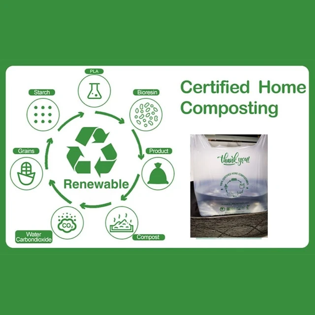 Alt view image 6 of 7 - Home Compostable Shopping Bags, 200ct, 12"x 6" x 20" (Extra Thick), Hold 20 lbs, Thank You/Grocery/Take Out/T Shirt/To-Go Bags for Retail, Grocery Store