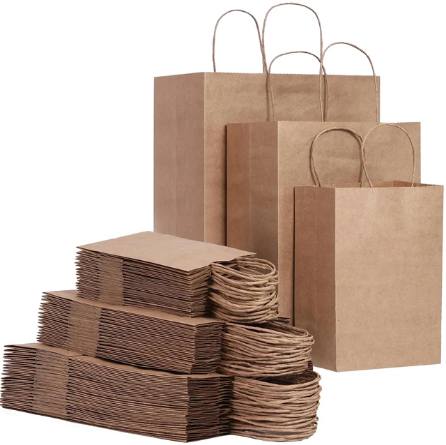 Main image of 90-Pack Brown Kraft Paper Bags with Handles Bulk, Assorted Sizes Gift BagsGroceryRetailPartyBirthdayShoppingBusinessGoodyCraftMerchandise Take Out Sacks