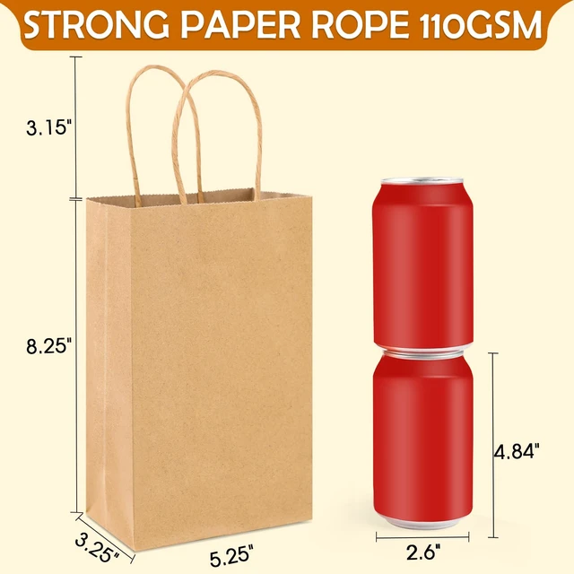 Alt view image 2 of 7 - Brown Paper Bags with Handles, 200Pcs 5.25x3.25x8.25'' Kraft Bags | Small Medium Paper Bags with Handles Bulk Treat Bags Kraft Paper Gift Bag for Retail Party Shopping Party Favor