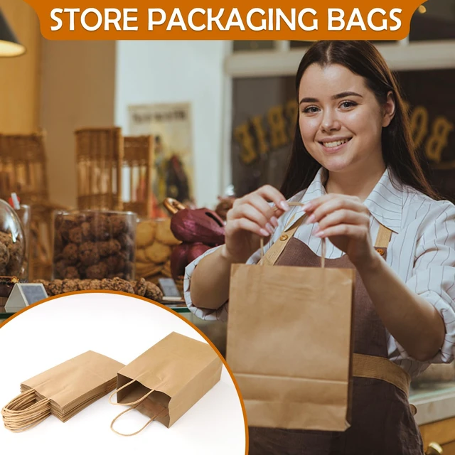 Alt view image 3 of 7 - Brown Paper Bags with Handles, 200Pcs 5.25x3.25x8.25'' Kraft Bags | Small Medium Paper Bags with Handles Bulk Treat Bags Kraft Paper Gift Bag for Retail Party Shopping Party Favor