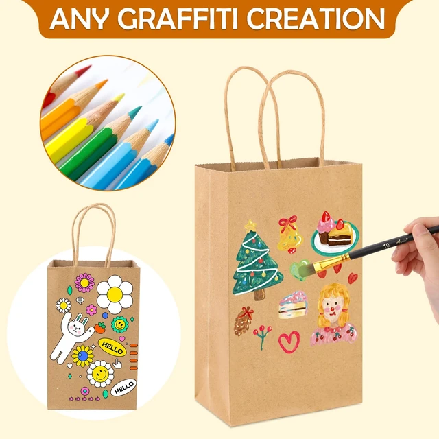 Alt view image 6 of 7 - Brown Paper Bags with Handles, 200Pcs 5.25x3.25x8.25'' Kraft Bags | Small Medium Paper Bags with Handles Bulk Treat Bags Kraft Paper Gift Bag for Retail Party Shopping Party Favor