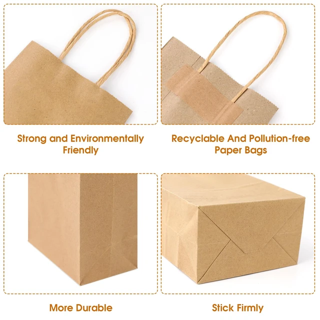 Alt view image 4 of 7 - Brown Paper Bags with Handles, 200Pcs 5.25x3.25x8.25'' Kraft Bags | Small Medium Paper Bags with Handles Bulk Treat Bags Kraft Paper Gift Bag for Retail Party Shopping Party Favor