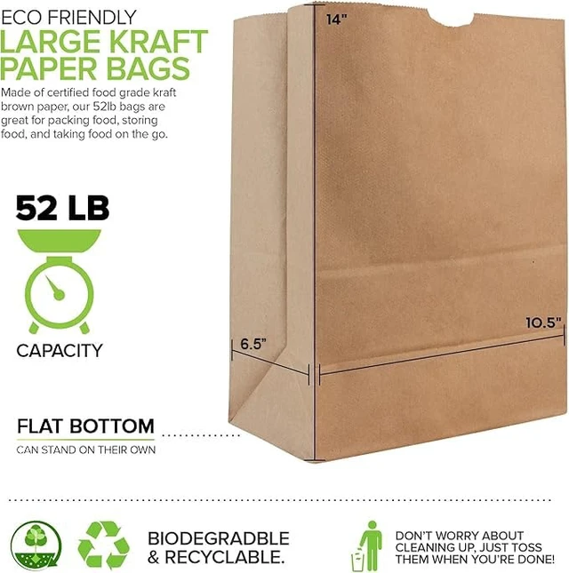 Alt view image 3 of 7 - 52 lb Kraft Brown Paper Bags (100 Count) Bulk Large Grocery Bags for Shopping