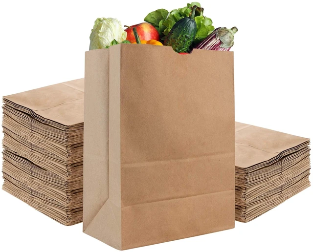 Main image of 52 lb Kraft Brown Paper Bags (100 Count) Bulk Large Grocery Bags for Shopping