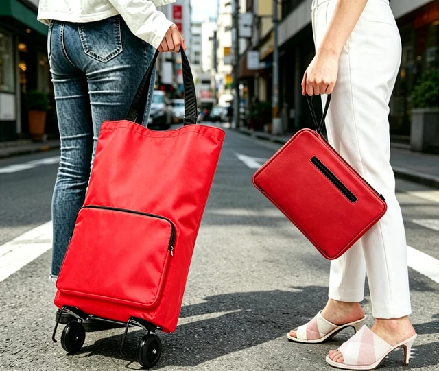 Alt view image 3 of 7 - Shopping Bag with Wheels Portable Shopping Cart with 360° Swivel Wheels Rolling Tote Bag Reusable Grocery Bag Trolley Bag on Wheels for Travel Shopping and Daily Use (B0C9LMHLBT)
