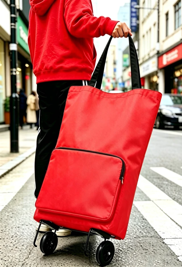 Alt view image 4 of 7 - Shopping Bag with Wheels Portable Shopping Cart with 360° Swivel Wheels Rolling Tote Bag Reusable Grocery Bag Trolley Bag on Wheels for Travel Shopping and Daily Use (B0C9LMHLBT)