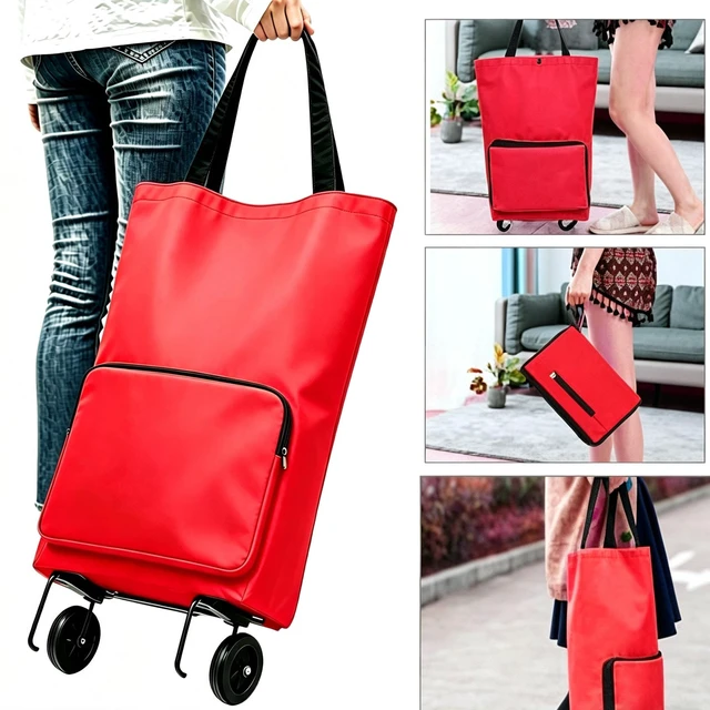 Alt view image 6 of 7 - Shopping Bag with Wheels Portable Shopping Cart with 360° Swivel Wheels Rolling Tote Bag Reusable Grocery Bag Trolley Bag on Wheels for Travel Shopping and Daily Use (B0C9LMHLBT)