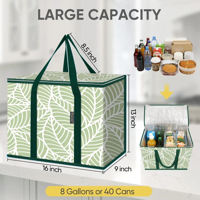 Alt view image 4 of 7 - Insulated Reusable Grocery Bags with Zippered Top, Large Cooler Bag | Foldable, Wrap-Around Handles, Large Capacity, Reinforced Bottom Stitching, Water-Resistant, Easy to Clean