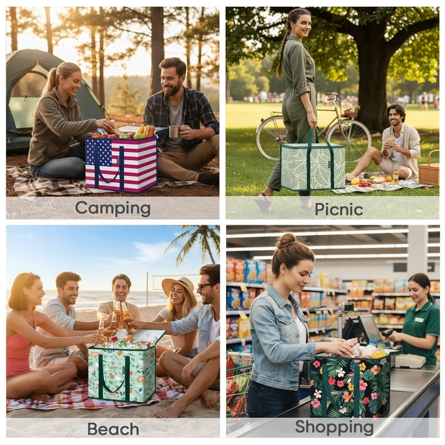 Alt view image 6 of 7 - Insulated Reusable Grocery Bags with Zippered Top, Large Cooler Bag | Foldable, Wrap-Around Handles, Large Capacity, Reinforced Bottom Stitching, Water-Resistant, Easy to Clean