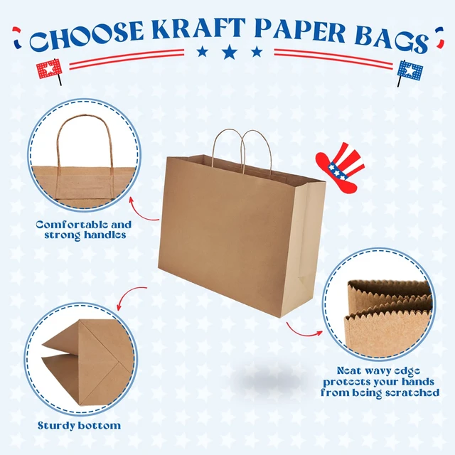 Alt view image 4 of 7 - 25 Pack Large Brown Paper Bags with Handles, 16x6x12 Inch Kraft Gift Sacks Bulk for Small Business, Retail, Shopping, Grocery, Food Service Take Out, Party Favors