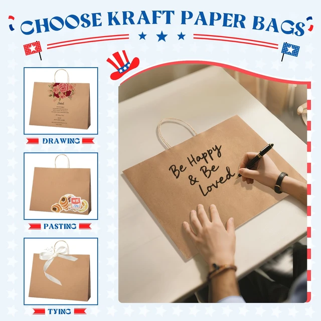 Alt view image 5 of 7 - 25 Pack Large Brown Paper Bags with Handles, 16x6x12 Inch Kraft Gift Sacks Bulk for Small Business, Retail, Shopping, Grocery, Food Service Take Out, Party Favors