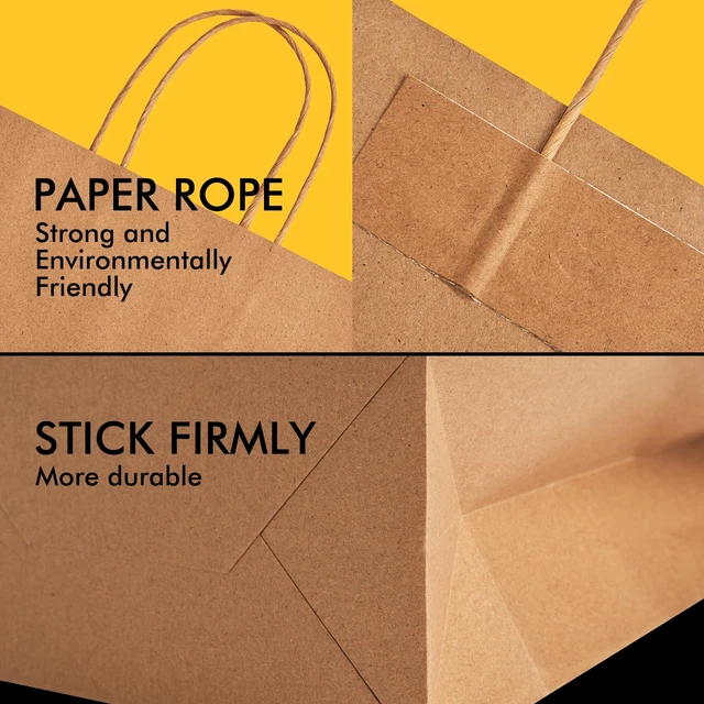 Alt view image 3 of 7 - Large Brown Kraft Paper Bags 100 Pack 10x5x13 in with Handles | Recycled Kraft Paper, Reinforced Handles, Tear-Resistant, for Grocery, Retail, Birthday, Wedding, Business, Eco-Friendly