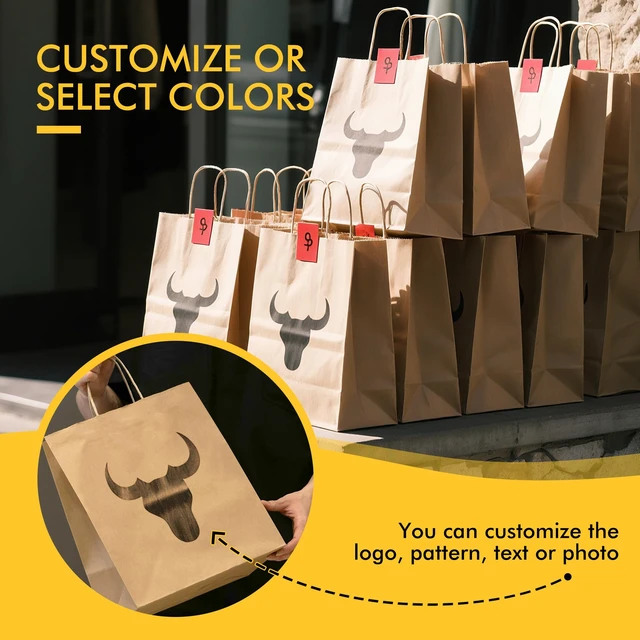 Alt view image 6 of 7 - Large Brown Kraft Paper Bags 100 Pack 10x5x13 in with Handles | Recycled Kraft Paper, Reinforced Handles, Tear-Resistant, for Grocery, Retail, Birthday, Wedding, Business, Eco-Friendly