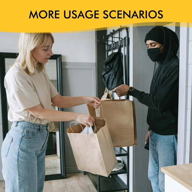 Alt view image 7 of 7 - Large Brown Kraft Paper Bags 100 Pack 10x5x13 in with Handles | Recycled Kraft Paper, Reinforced Handles, Tear-Resistant, for Grocery, Retail, Birthday, Wedding, Business, Eco-Friendly
