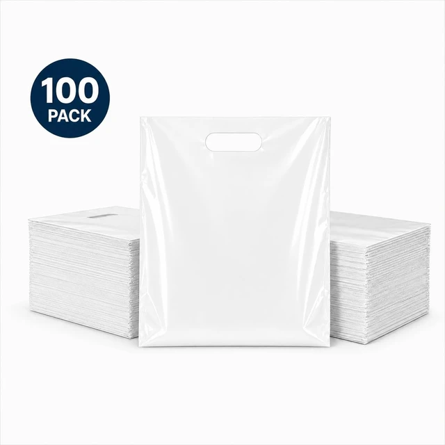 Alt view image 6 of 6 - White Merchandise Bags 12" x 15" with Die-Cut Handles