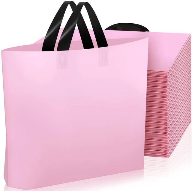 Main image of 100 Pcs 16 x 12 Inch Pink Plastic Gift Bags Retail Shopping Bags Bulk | Frosted Bags with Handles for Wedding Gifts Wrapping, Small Business Store Boutique Merchandise, Birthday Party Favors