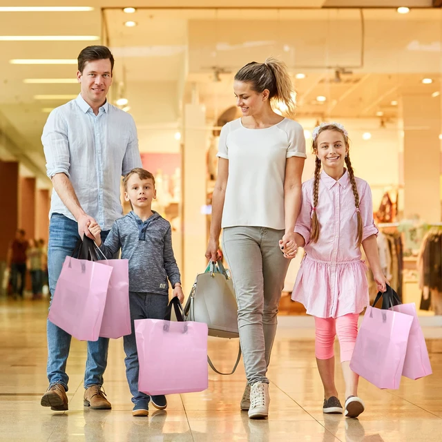 Alt view image 2 of 6 - 100 Pcs 16 x 12 Inch Pink Plastic Gift Bags Retail Shopping Bags Bulk | Frosted Bags with Handles for Wedding Gifts Wrapping, Small Business Store Boutique Merchandise, Birthday Party Favors