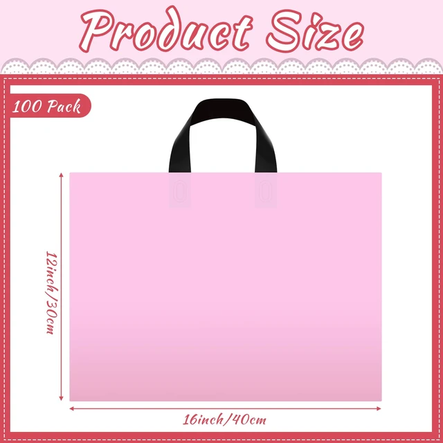 Alt view image 4 of 6 - 100 Pcs 16 x 12 Inch Pink Plastic Gift Bags Retail Shopping Bags Bulk | Frosted Bags with Handles for Wedding Gifts Wrapping, Small Business Store Boutique Merchandise, Birthday Party Favors