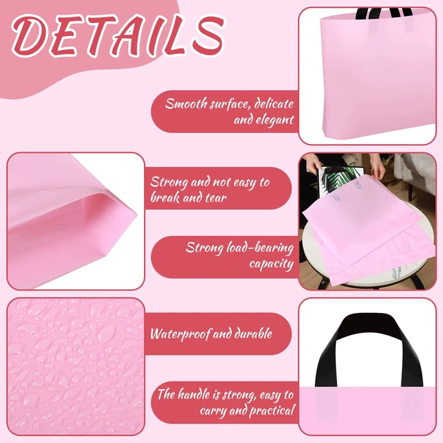 Alt view image 5 of 6 - 100 Pcs 16 x 12 Inch Pink Plastic Gift Bags Retail Shopping Bags Bulk | Frosted Bags with Handles for Wedding Gifts Wrapping, Small Business Store Boutique Merchandise, Birthday Party Favors