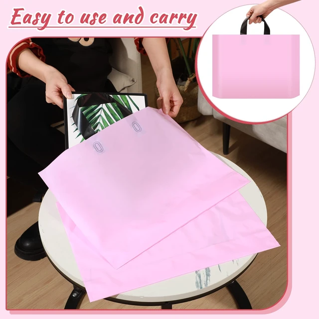 Alt view image 6 of 6 - 100 Pcs 16 x 12 Inch Pink Plastic Gift Bags Retail Shopping Bags Bulk | Frosted Bags with Handles for Wedding Gifts Wrapping, Small Business Store Boutique Merchandise, Birthday Party Favors