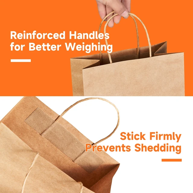 Alt view image 3 of 6 - 100 Pcs Large Brown Paper Gift Bags with Handles, 10x5x13 Inch | Reinforced Handles, Recyclable Kraft Paper Shopping Bags for Retail, Birthdays, Parties, Weddings, Groceries and Party Favors