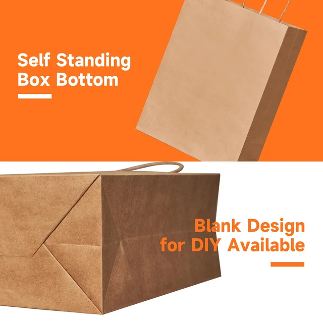 Alt view image 4 of 6 - 100 Pcs Large Brown Paper Gift Bags with Handles, 10x5x13 Inch | Reinforced Handles, Recyclable Kraft Paper Shopping Bags for Retail, Birthdays, Parties, Weddings, Groceries and Party Favors