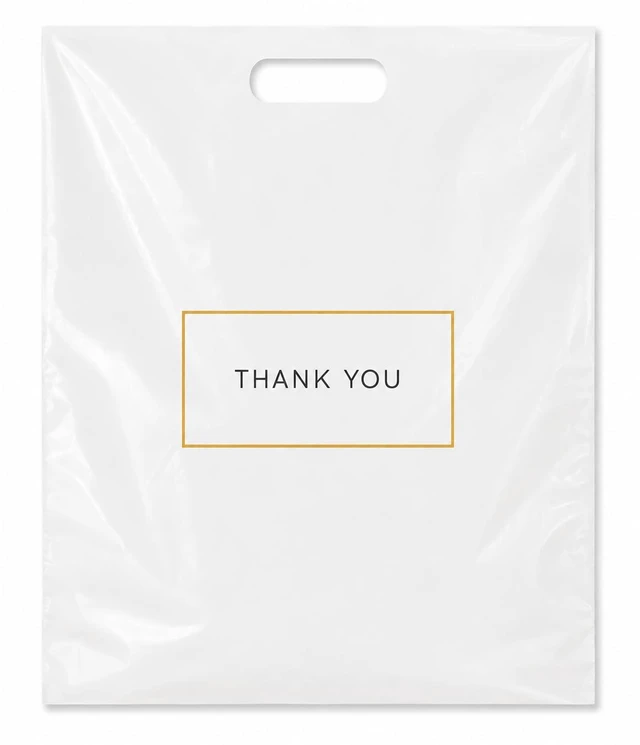 Main image of White Plastic Shopping Bags with Handles, Thank You Boutique Retail Bags, Large 16" x 18", 100 Pack for Merchandise, Gifts, Small Business & Trade Shows