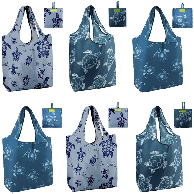 Main image of Sea Turtle Reusable Grocery Bags Large Tote Bag With Handles, Bulk Gift Foldable Shopping Bags for Women 6 Pack, Cute Cloth Bag, Heavy Duty, Washable For Beach, Holiday, Travel And Groceries