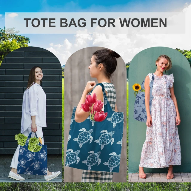 Alt view image 4 of 7 - Sea Turtle Reusable Grocery Bags Large Tote Bag With Handles, Bulk Gift Foldable Shopping Bags for Women 6 Pack, Cute Cloth Bag, Heavy Duty, Washable For Beach, Holiday, Travel And Groceries