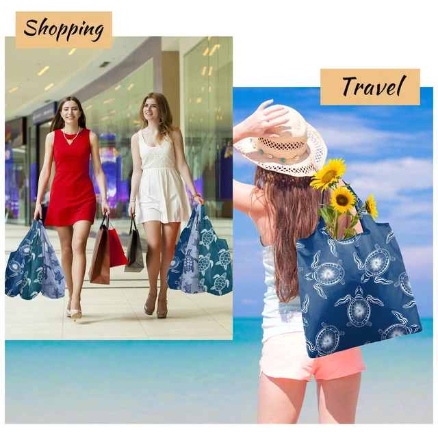 Alt view image 7 of 7 - Sea Turtle Reusable Grocery Bags Large Tote Bag With Handles, Bulk Gift Foldable Shopping Bags for Women 6 Pack, Cute Cloth Bag, Heavy Duty, Washable For Beach, Holiday, Travel And Groceries