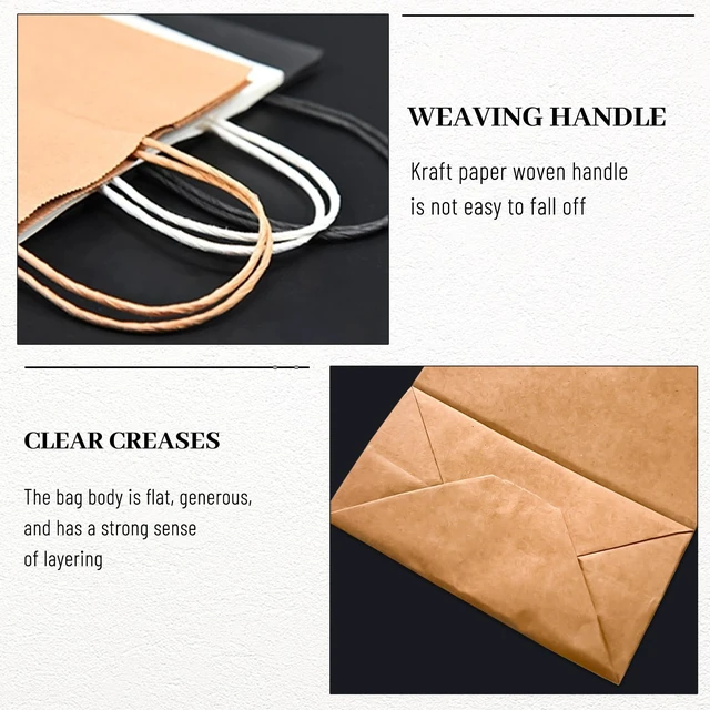 Alt view image 4 of 7 - Gift Bags 5.9"x3.15"x8.25" 100pcs Brown Kraft Paper Bag with Handles | For Small Business Christmas Bulk, Wedding, Party Favor, Shopping, Lunch, Halloween Trick-or-Treat Bags
