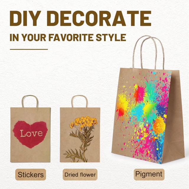 Alt view image 6 of 7 - Gift Bags 5.9"x3.15"x8.25" 100pcs Brown Kraft Paper Bag with Handles | For Small Business Christmas Bulk, Wedding, Party Favor, Shopping, Lunch, Halloween Trick-or-Treat Bags